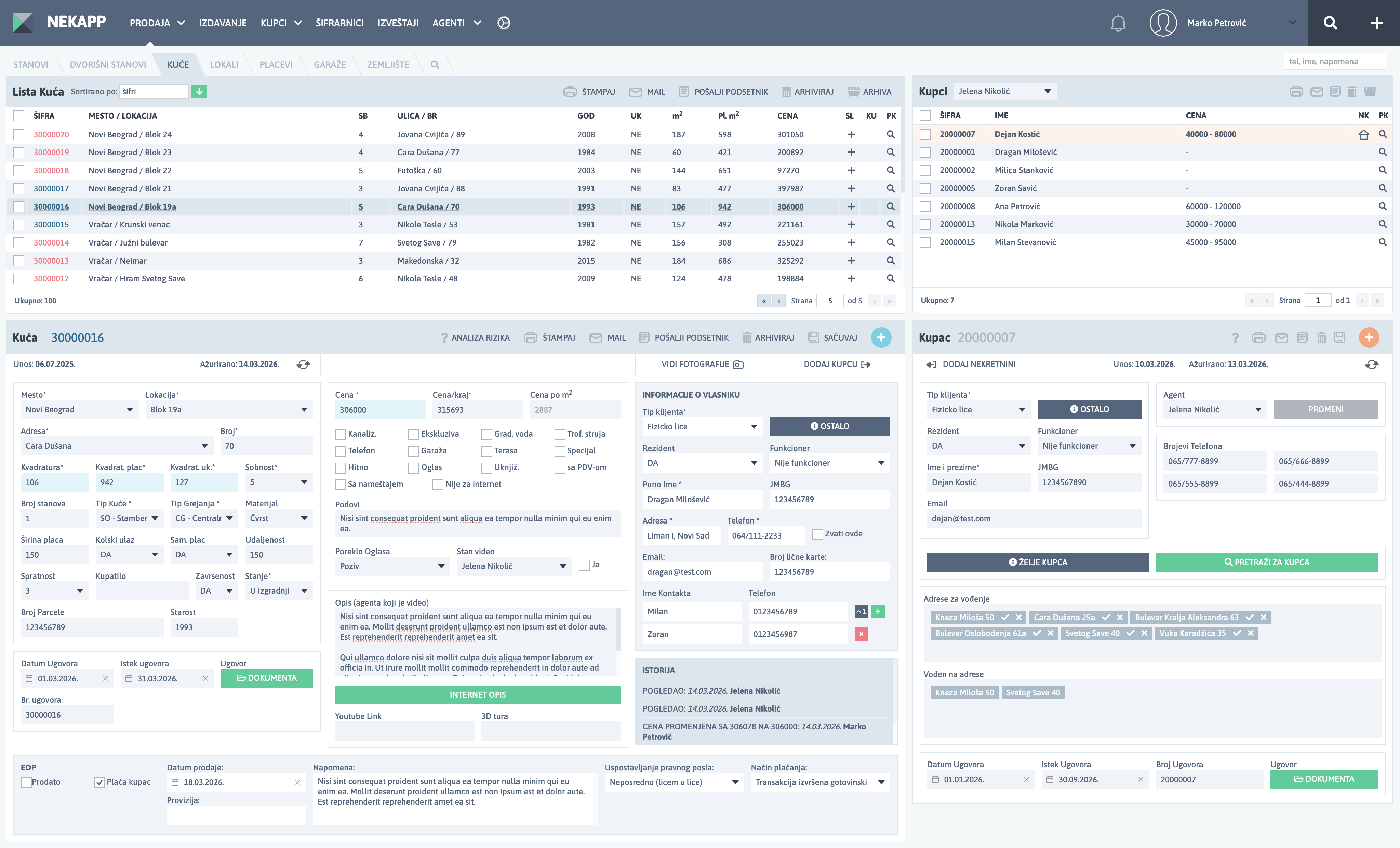 NEKAPP dashboard showing property management interface